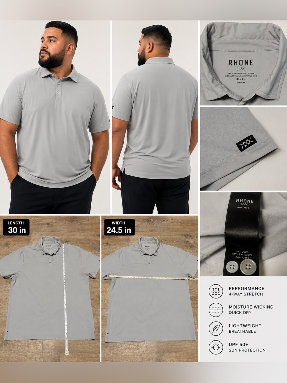 Rhone Men’s Performance Polo Shirt XL Gray Short Sleeve Athletic Golf